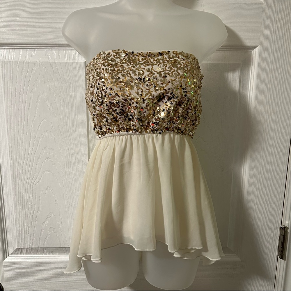 Sequin Gold and Cream Top
